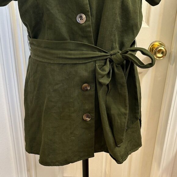 Ann Taylor Button Front Tie Waist Shirt Size M Drop Cuff Short Sleeve Lyocell - Picture 4 of 9